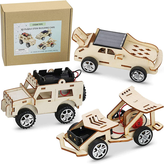 Educational Toys Science Experiment Kits, 3D Wooden Puzzle Models, DIY Solar-Powered Car Projects Ages 8+(Set of 3)