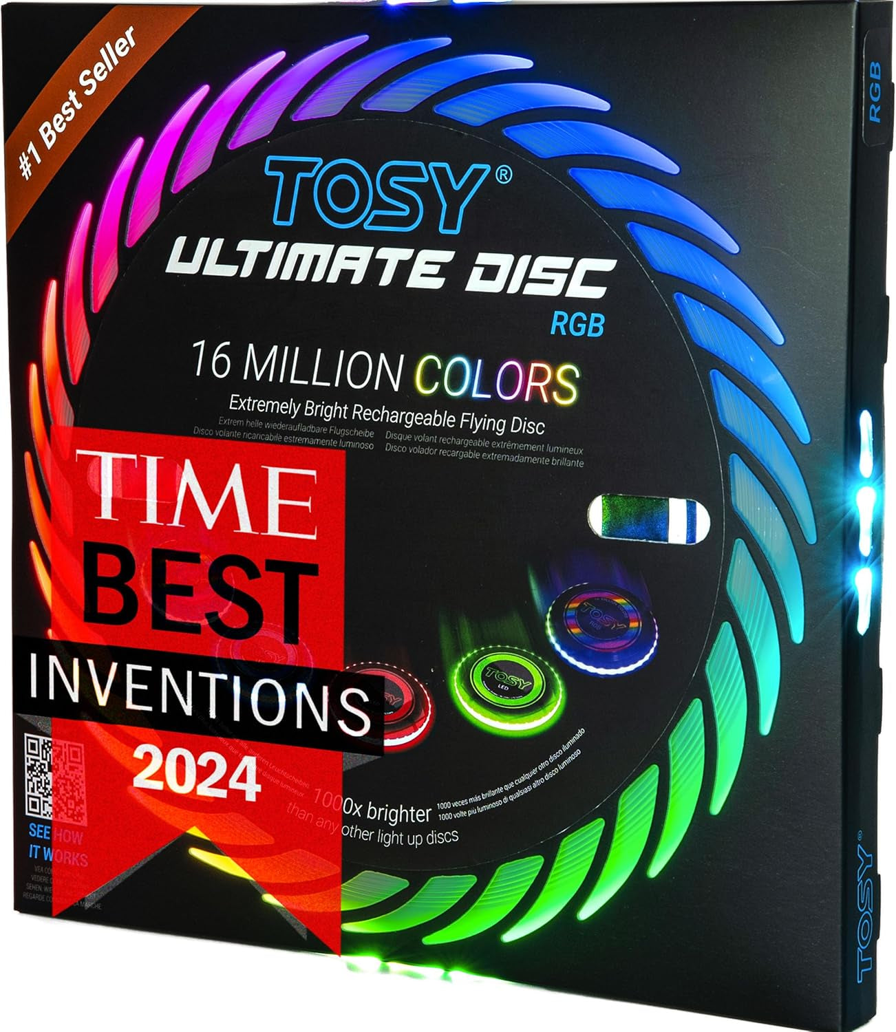 RGB Flying Disc - 16 Million Colors, 36 LEDs, Ultra Bright, Smart Modes, Auto Light Up, Rechargeable, 175g Frisbee