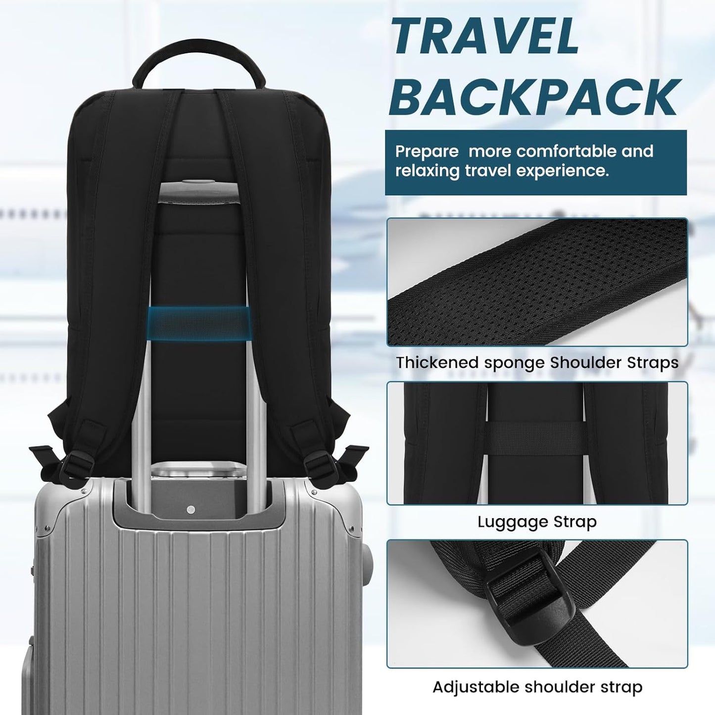Laptop Backpack 15.6 Inch Backpack - Business Work Backpacks Water Resistant Backpack with Charging Hole Computer Backpack, Black