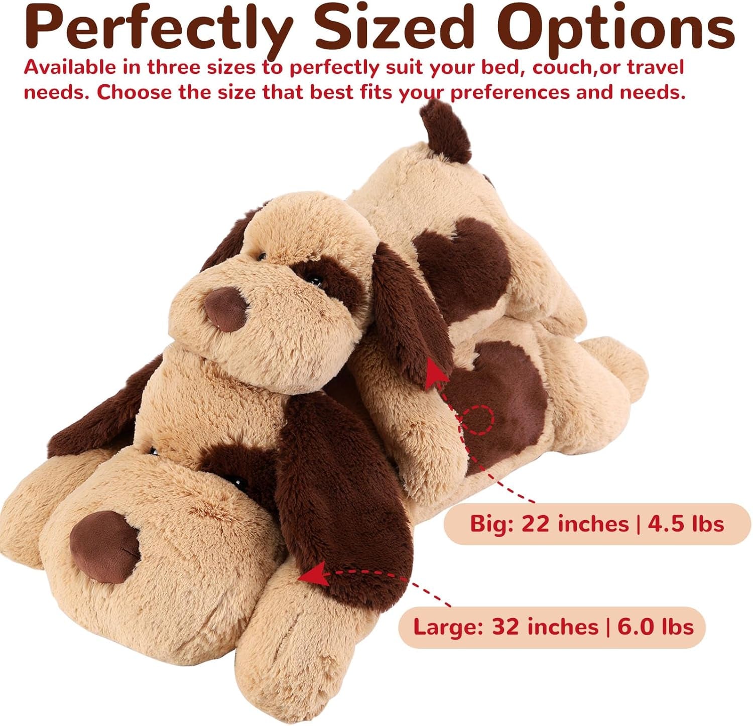 Brown Dog Weighted Plush Toy - 32 Inch, 6.0 Pounds - Large Stuffed Animal Pillow