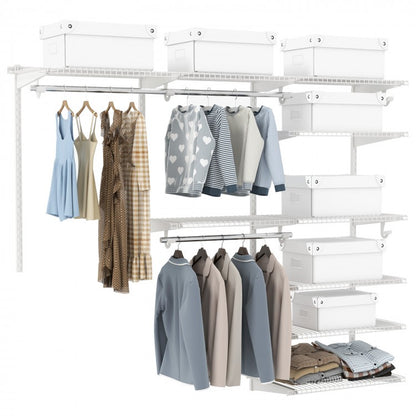 Adjustable Closet Organization System with Shelving and Hanging Rods for 4 to 6 Feet Spaces