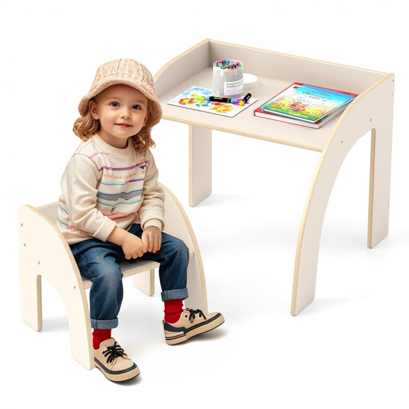 Children's Table and Chair Set Featuring a Spacious Tabletop and Safety-Designed Curved Edges for Playrooms