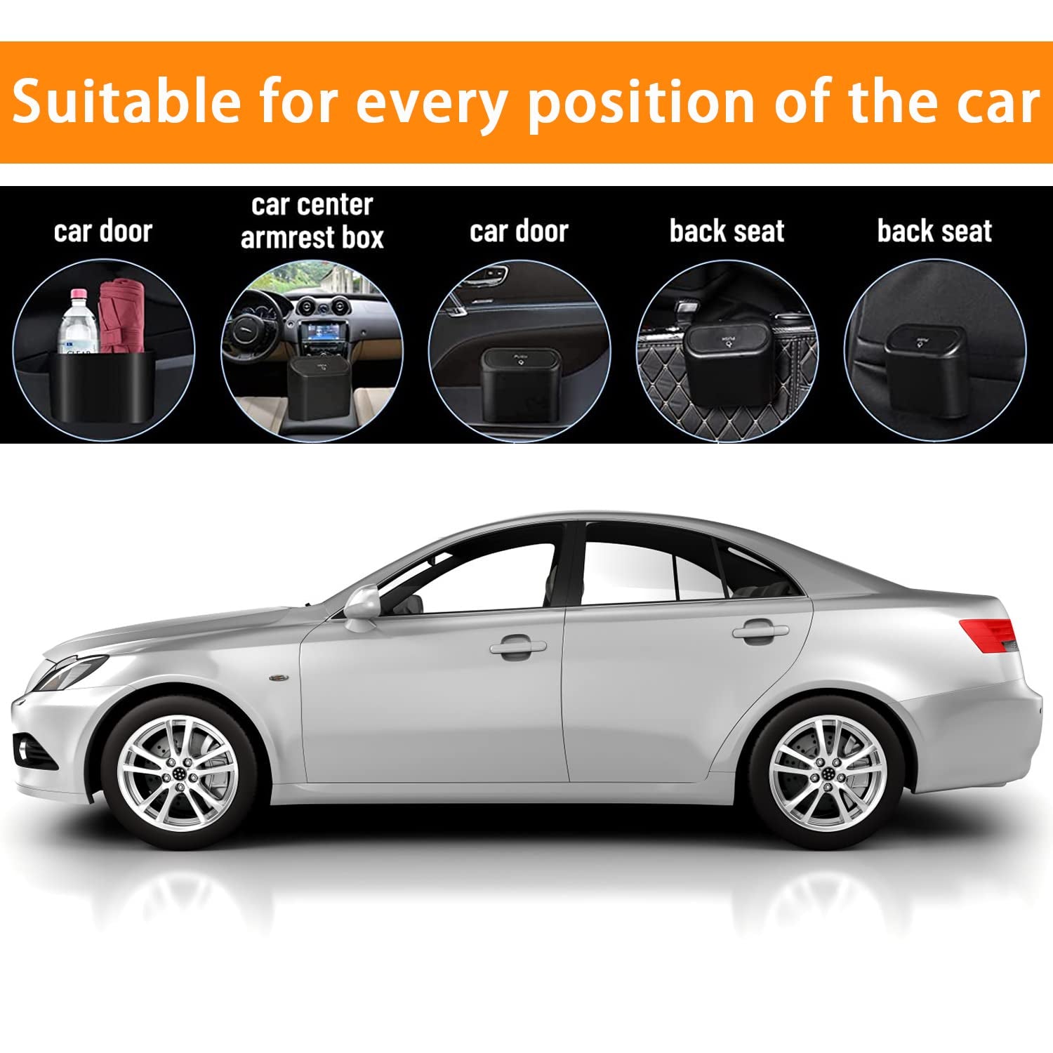 Leakproof Car Trash Can with Lid - Compact Garbage Bin for Vehicle, Office, Kitchen, Home, 40 Trash Bags Included