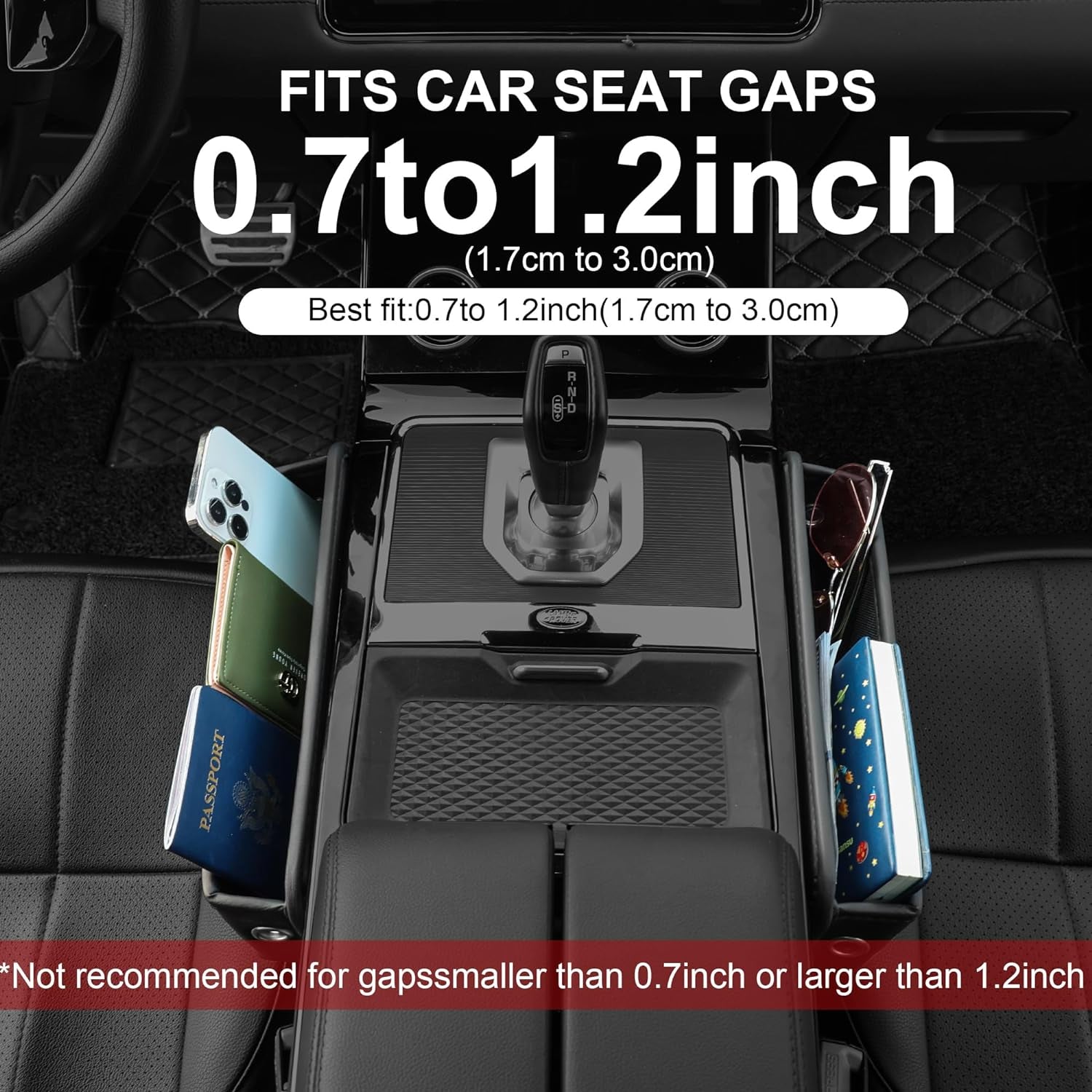 Leather Car Seat Gap Filler and Organizer - Black (1 Piece)
