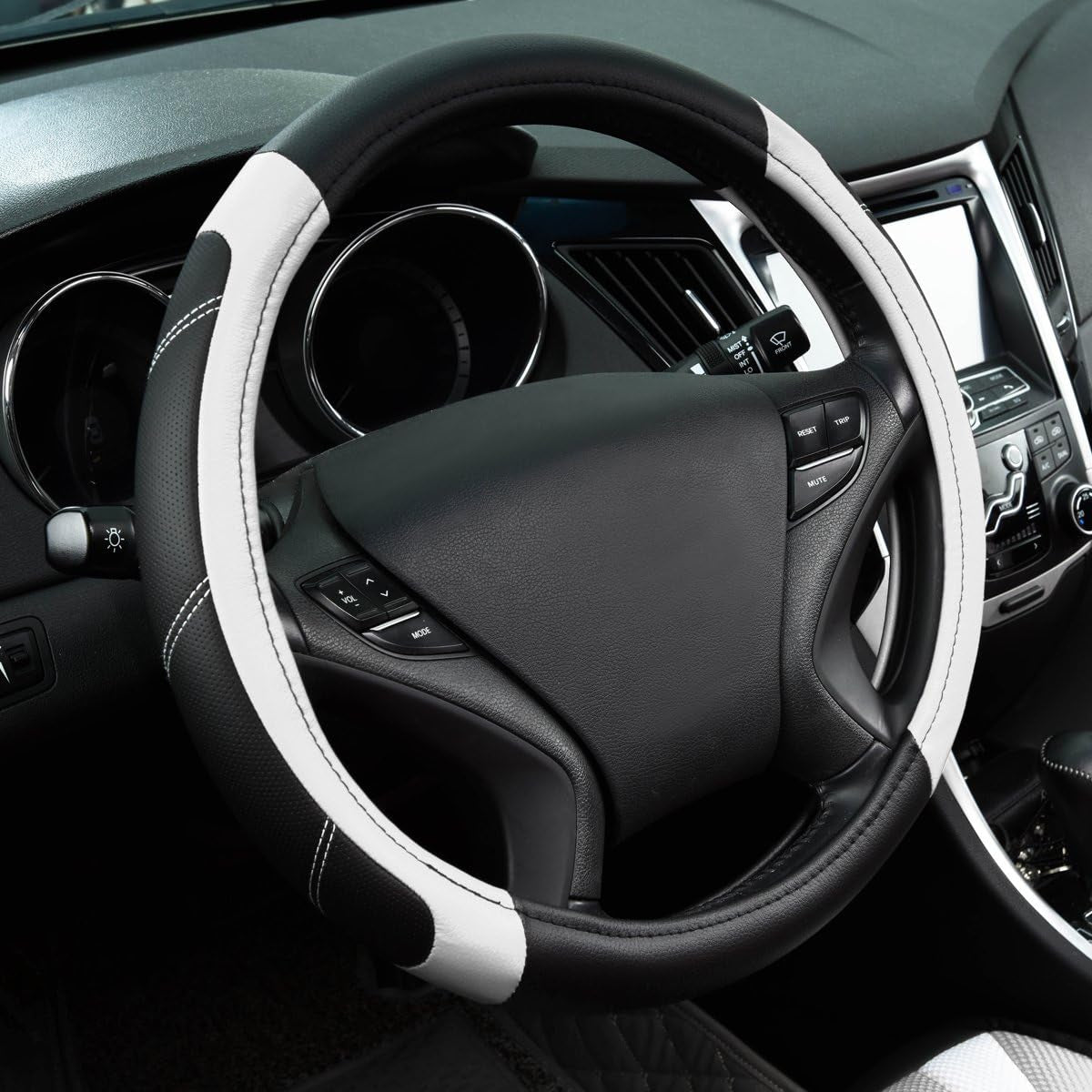 Line Rider Microfiber Leather Sport Steering Wheel Cover - Universal Fit (14.5-15 Inches) - Anti-Slip, Comfortable