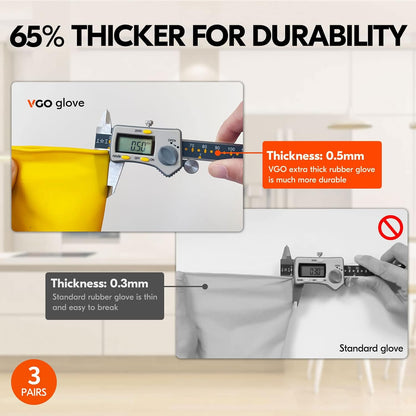 Vgo 3 Pairs of Reusable Rubber Dishwashing and Kitchen Cleaning Gloves (Medium, Yellow, Model Hh4601)