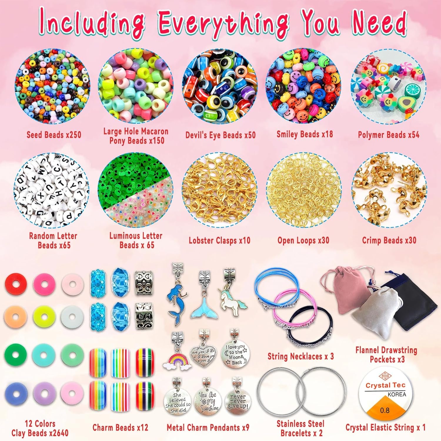 Girls' Bracelet Making Kit - 3400 Pieces of Beads for Charm Jewelry Creation, Unicorn and Mermaid Craft Supplies, Ideal Ages 5+