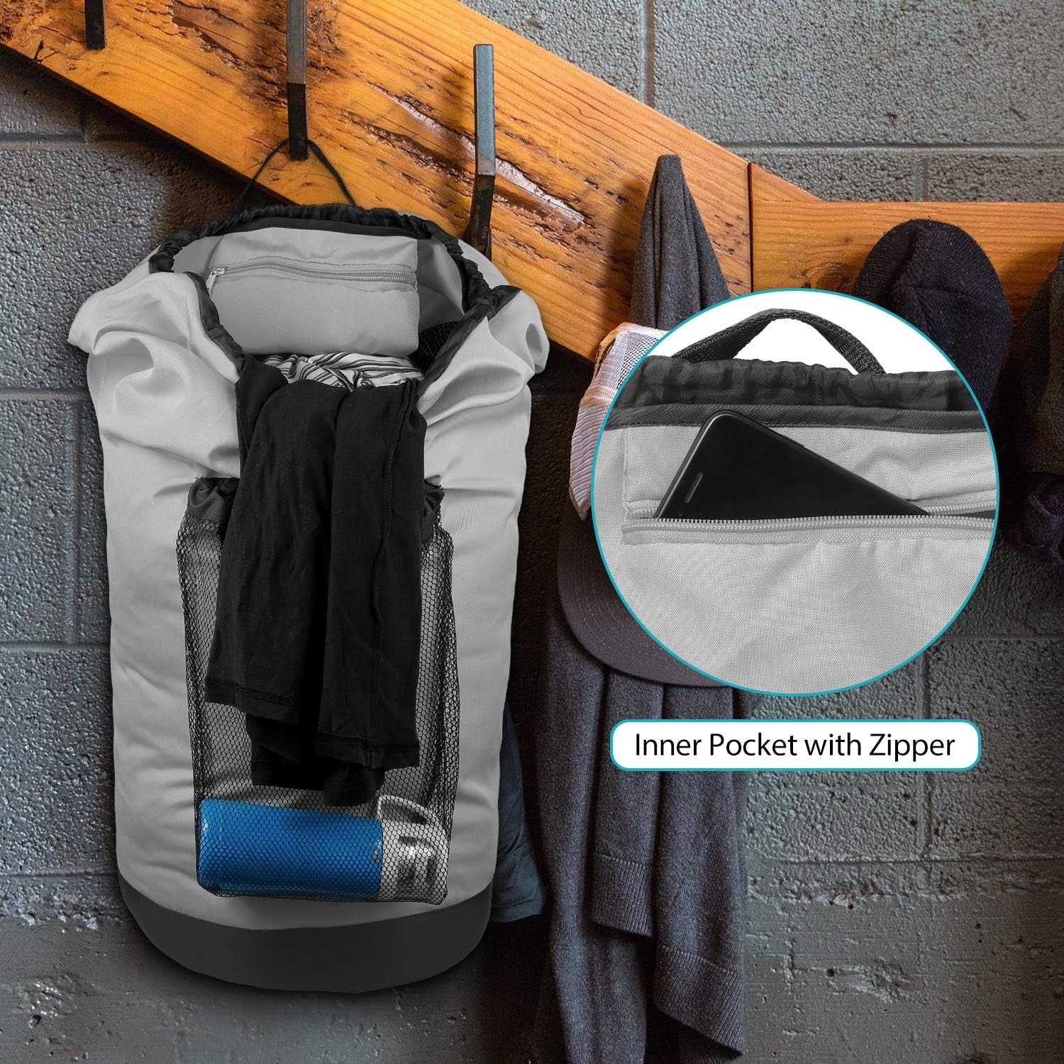Nylon Laundry Backpack with Shoulder Straps and Mesh Pocket
