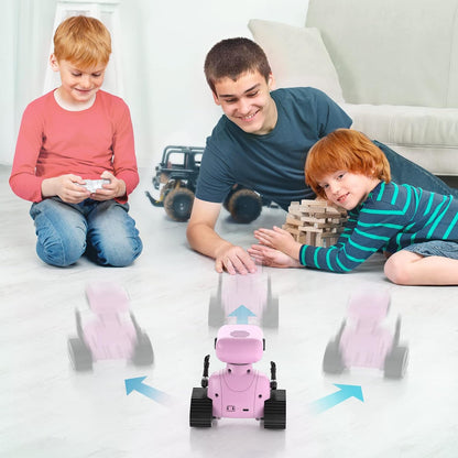 Rechargeable RC Robot Remote Control Toy with Music and LED Eyes, Gift for Children Age 3+ Pink