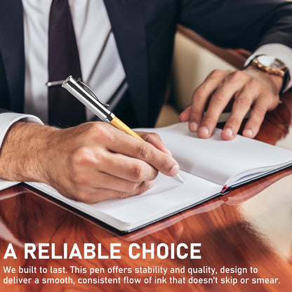 Luxury Rollerball Pen Set, Extra 2 Ink Refills(1 Black & 1 Blue), Fancy Writing Pen Nice Office Gift for Men, Professional, Executive, Cool Wooden Pen for Journaling - White Oak