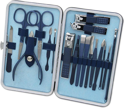 Professional 12-Piece Stainless Steel Manicure and Pedicure Set with Luxurious Travel Leather Case - (Black)