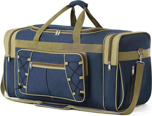 Extra Large Lightweight Oxford Travel Duffle Bag for Men and Women - Waterproof Weekender Overnight Carry-On Luggage (26", Blue Gold)