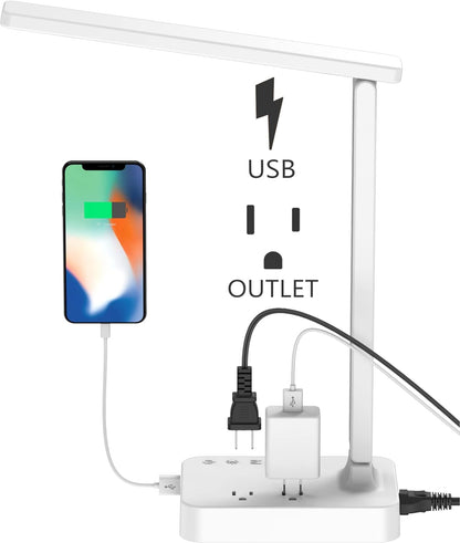 LED Desk Lamp,  Desk Light with 1 USB Charging Port and 2 AC Power Outlet, 3 Lighting Modes, 3 Level Brightness,1H Timer, Touch Control (Black)