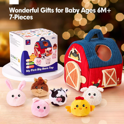 Surprise Barn Plush Farm Animal Rattles and Mirror Baby Toys, Sensory Development Toys  6-12 Months - Travel Toys 