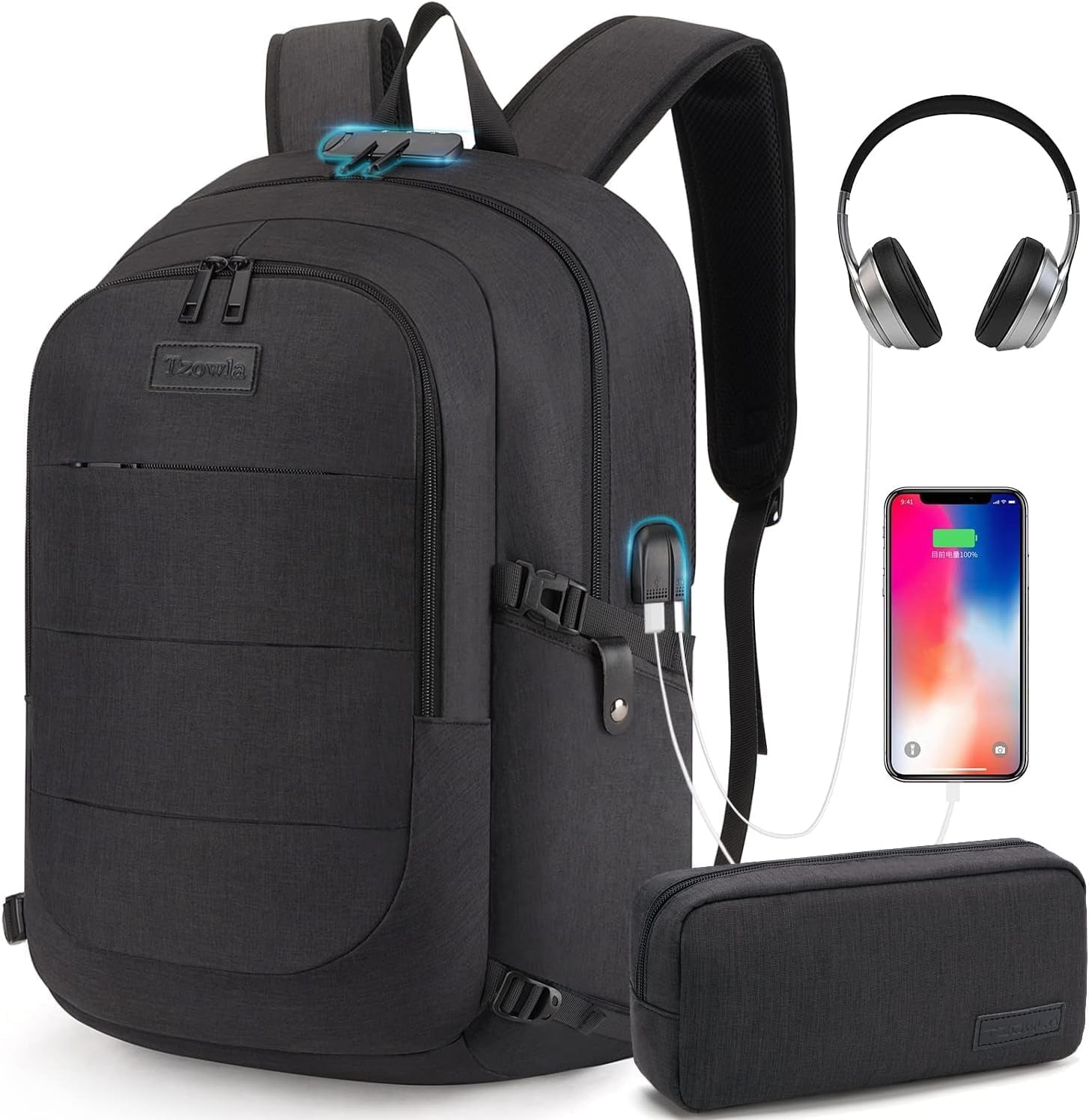 Water-Resistant Anti-Theft Laptop Backpack with USB Charging Port - 15.6 Inch Business Bag for Men and Women