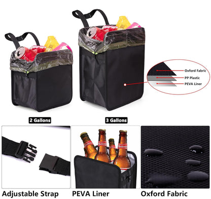 Foldable Car Trash Can - 3 Gallon Capacity, Water-Resistant and Leakproof Design, Car Organization (Black)