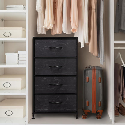 Dresser with 4 Drawers, Fabric Dressers for Bedroom, Small Chest of Drawers, Sturdy Steel Frame & Wood Top, Storage Drawers Tower for Bedroom, Hallway, Entryway, Closets, Oak Black