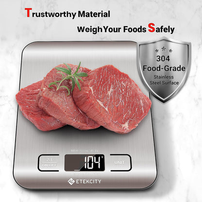 Digital Kitchen Scale for Grams and Ounces - Ideal for Weight Loss, Baking, Cooking, Keto, Meal Prep, and Postal Use - Compact Design in 304 Stainless Steel