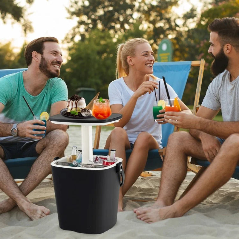 3-in-1 Portable Cooler Bar Table with Integrated Bottle Opener and Lift-Top Lid for Outdoor Use