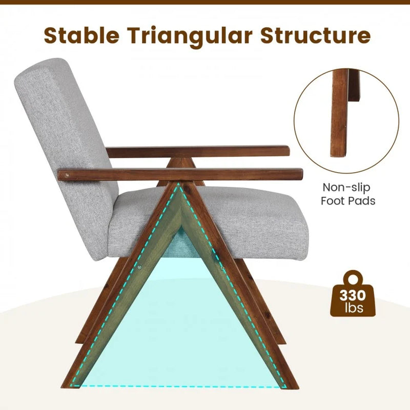 Contemporary Linen Fabric Accent Chair with Durable Solid Acacia Wood Frame