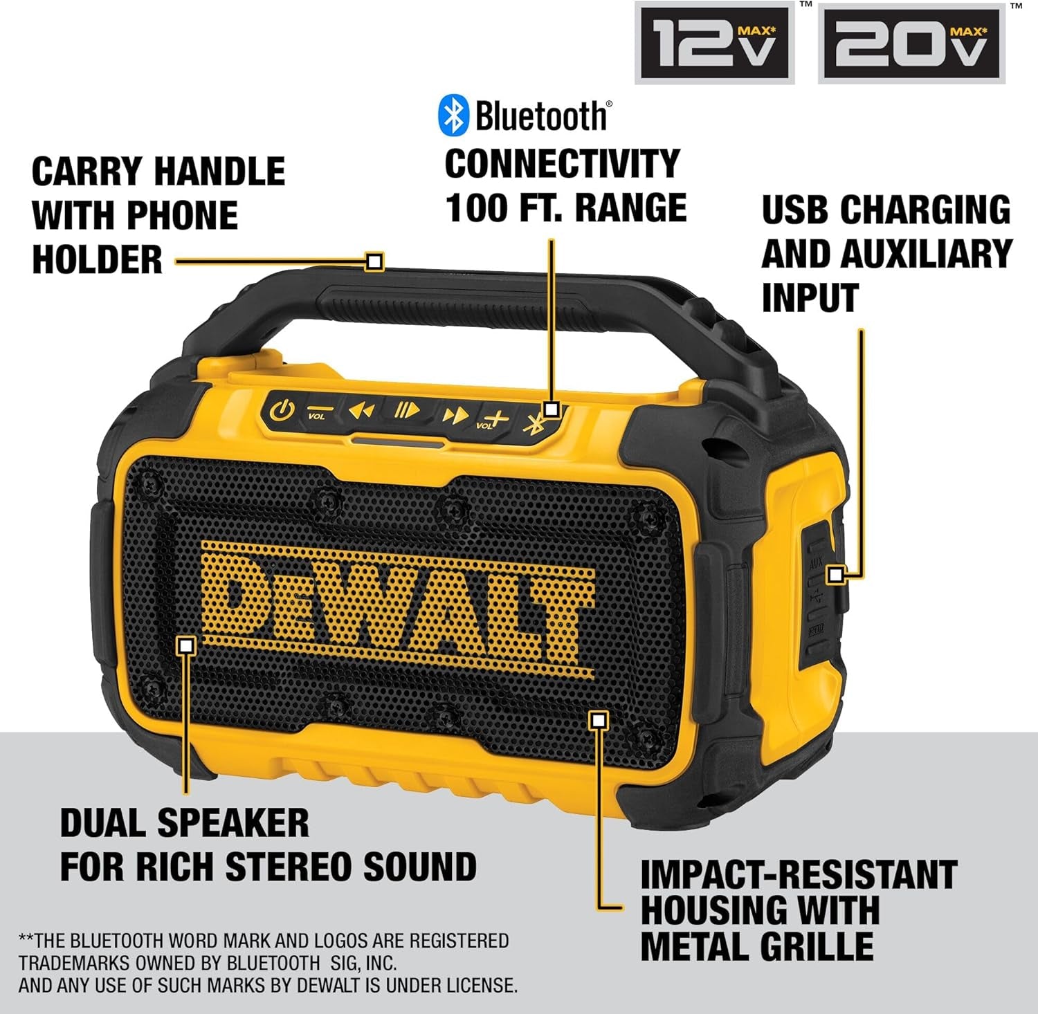20V MAX* Dual Bluetooth - Bass Speaker100ft range-Tool Only