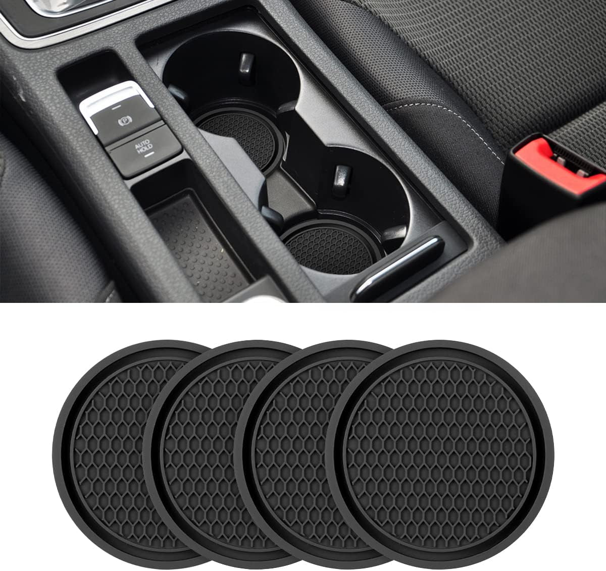 Universal Non-Slip Car Cup Holder Coasters - 4 Pack, 2.75 Inch Diameter, Durable Accessory for Most Vehicle Interiors (Red)