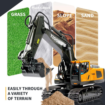 Remote Control Excavator Toy for Boys Ages 4+, RC Construction Vehicle-Metal Shovel, Lights, Sounds, 2.4GHz, 680-Degree Rotation 