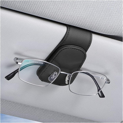 Car Sun Visor Sunglasses Holder, Leather Eyeglasses Hanger with Magnetic Clip - Universal Auto Interior Accessory 