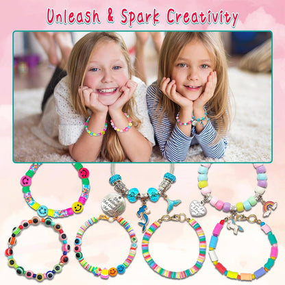 Girls' Bracelet Making Kit - 3400 Pieces of Beads for Charm Jewelry Creation, Unicorn and Mermaid Craft Supplies, Ideal Ages 5+