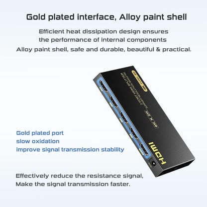 4K HDMI Splitter 1x4 - Supports 4K 60Hz, Full HD 1080P, and 3D, Compatible with Xbox, PS3/4, Roku, and Blu-Ray Players