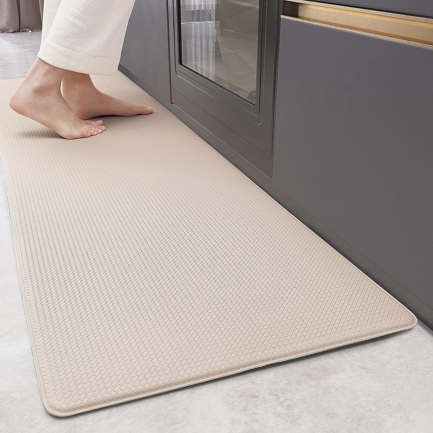 Waterproof Cushioned Anti-Fatigue Kitchen Mat, Non-Slip Rubber Runner, 44x150 cm (17"x59") - Black