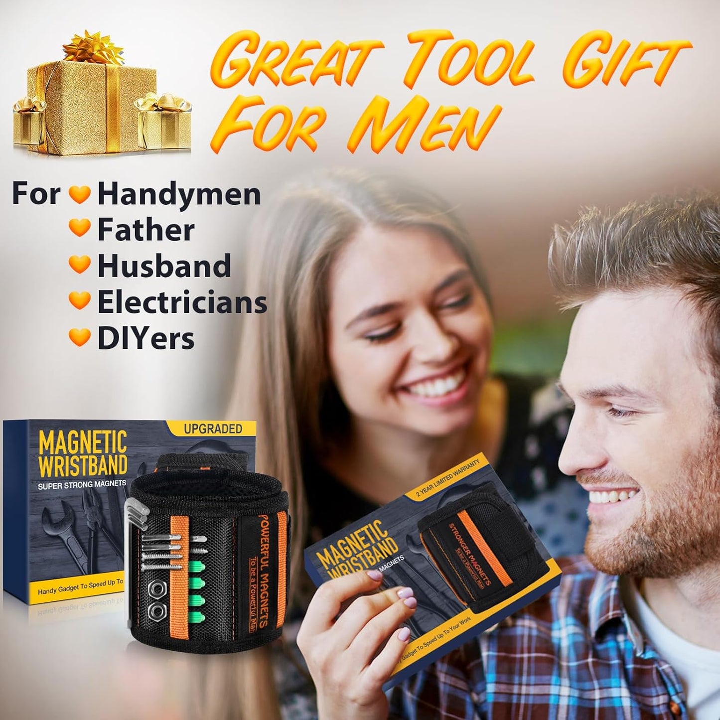 Magnetic Wristband Tool Holder for Men - Strong Magnet Wrist Tool Belt Set, Ideal Christmas Stocking Stuffer and Birthday Gift for Dads and Men