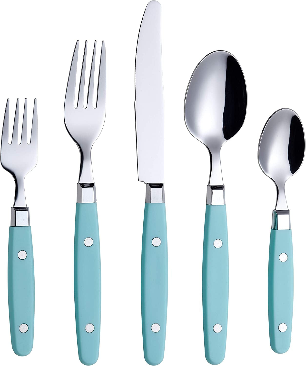 20-Piece Stainless Steel Silverware Set with Colorful Riveted Handles in Retro Morandi Design