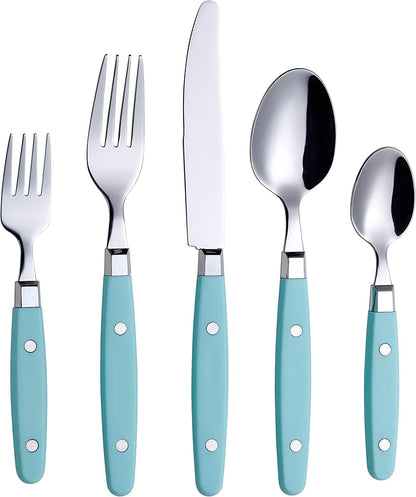 20-Piece Stainless Steel Silverware Set with Colorful Riveted Handles in Retro Morandi Design