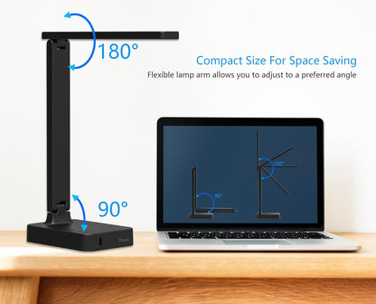 LED Desk Lamp,  Desk Light with 1 USB Charging Port and 2 AC Power Outlet, 3 Lighting Modes, 3 Level Brightness,1H Timer, Touch Control (Black)