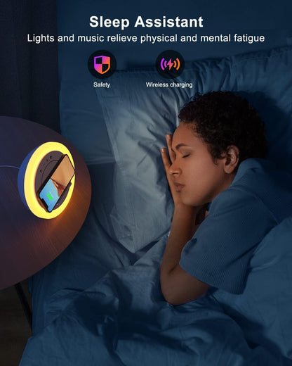Bluetooth Speaker with LED Lighting and Wireless Charging, Dimmable Multi-Color Modern Night Lamp for Bedroom 