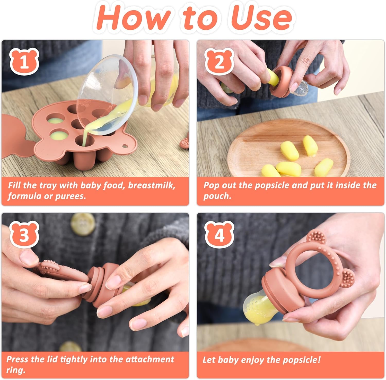 Fruit Food Feeder Pacifier- BPA-Free Teething Relief, Breast Milk Popsicle Mold - Purees, Food Freezer Cube Tray, 2 Additional Pouches