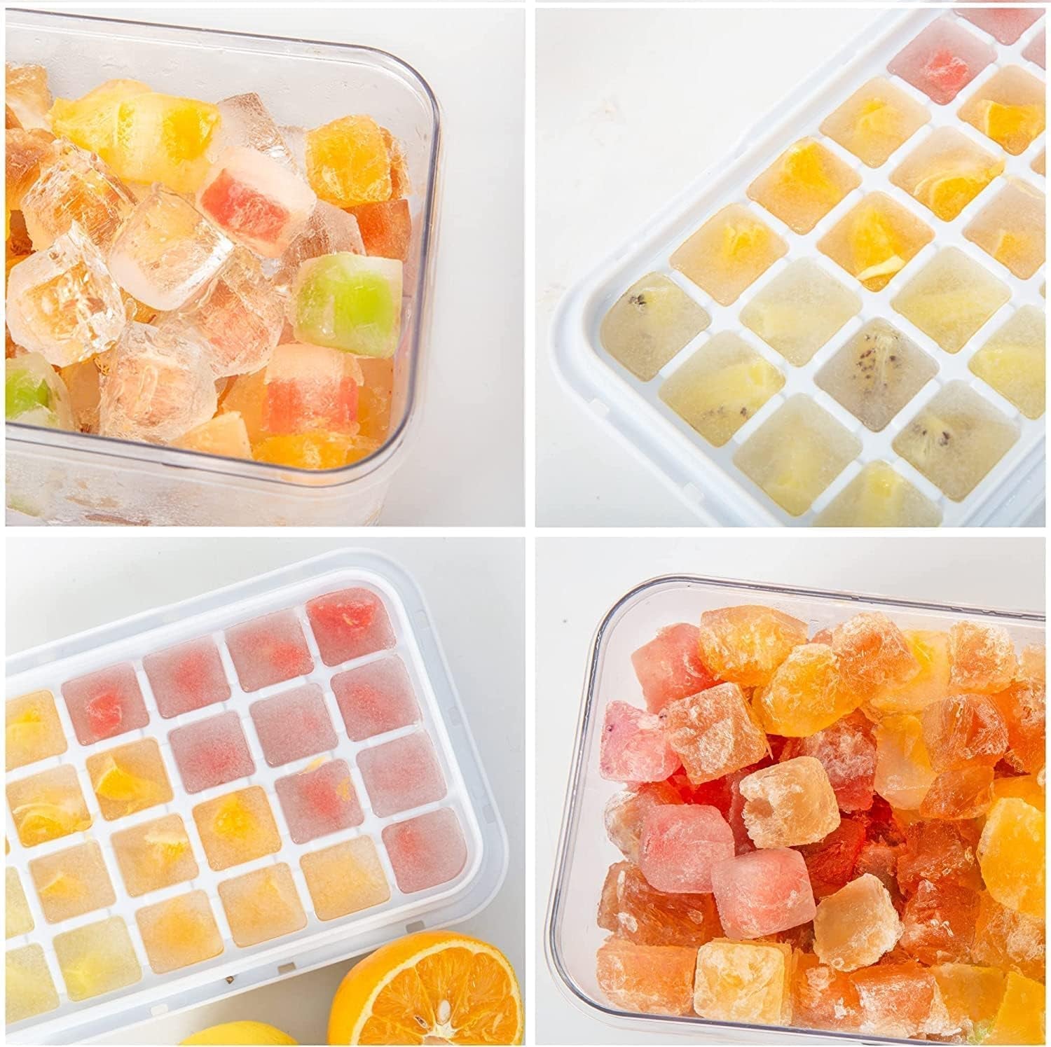Ice Cube Trays with Lids and Storage Bin, Enhanced Easy Release Silicone & Plastic Design, Stackable, BPA-Free, Set of 2