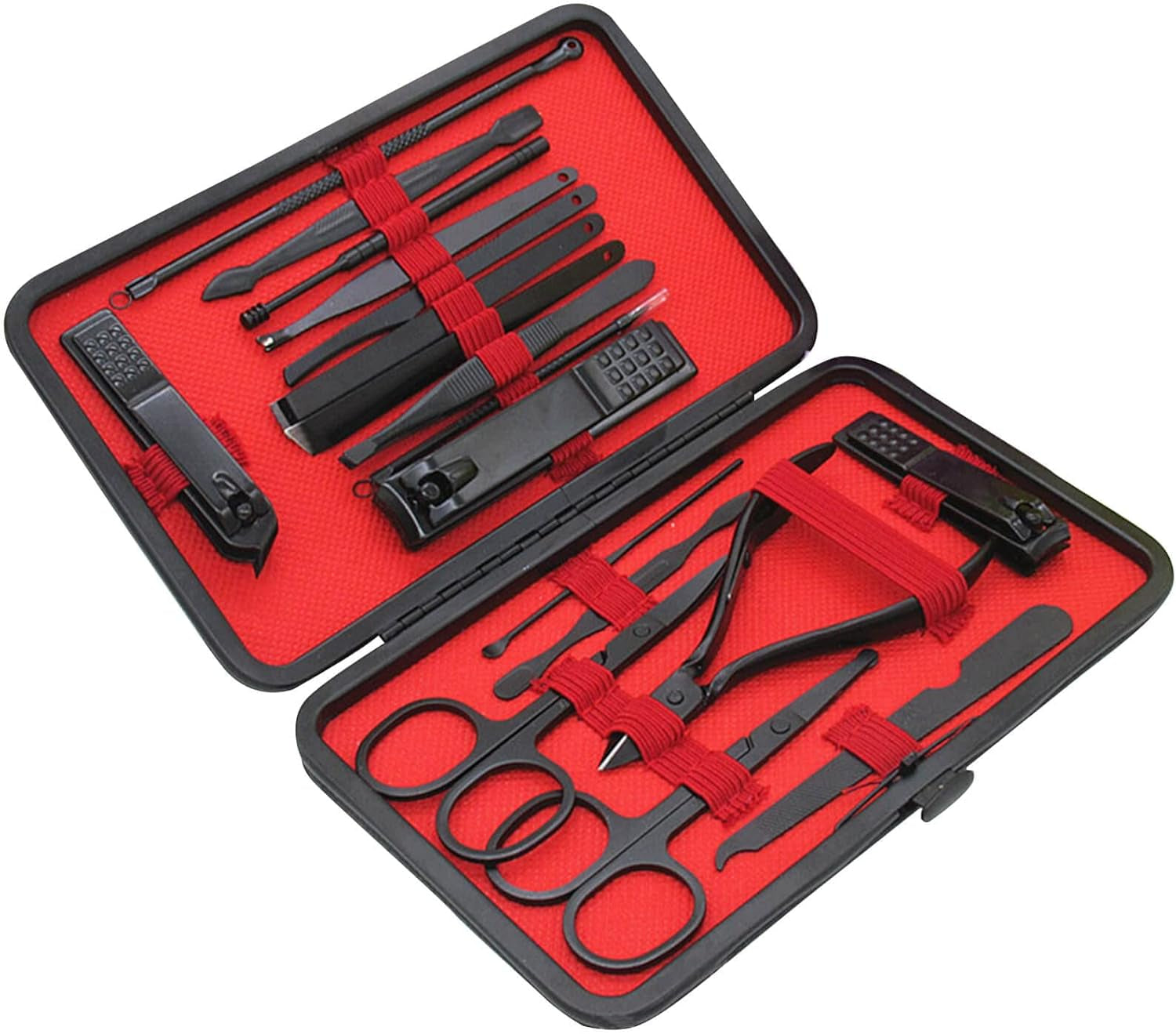 Professional 12-Piece Stainless Steel Manicure and Pedicure Set with Luxurious Travel Leather Case - (Black)