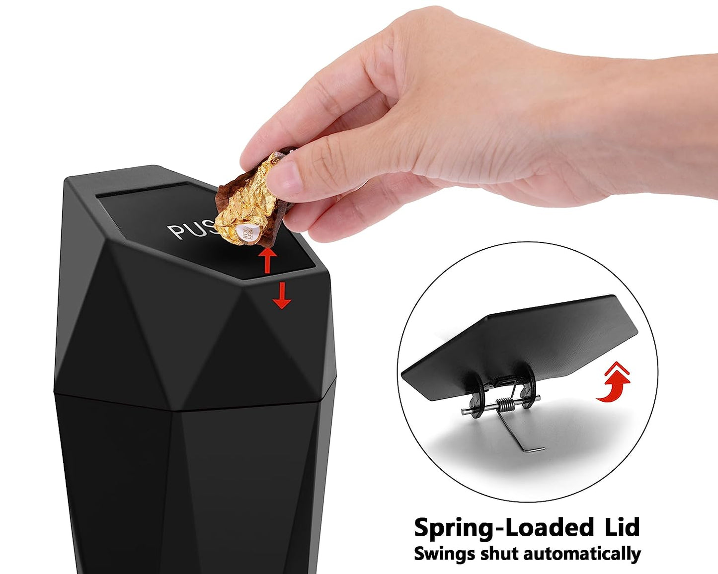 Car Trash Can with Lid - Set of 2 Mini Cup Holder Trash Bins, Leakproof, Includes 2 Hooks and 90 Trash Bags - Black