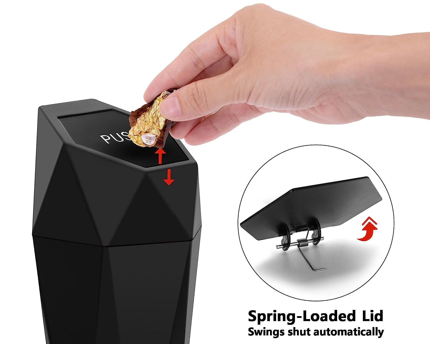 Car Trash Can with Lid - Set of 2 Mini Cup Holder Trash Bins, Leakproof, Includes 2 Hooks and 90 Trash Bags - Black