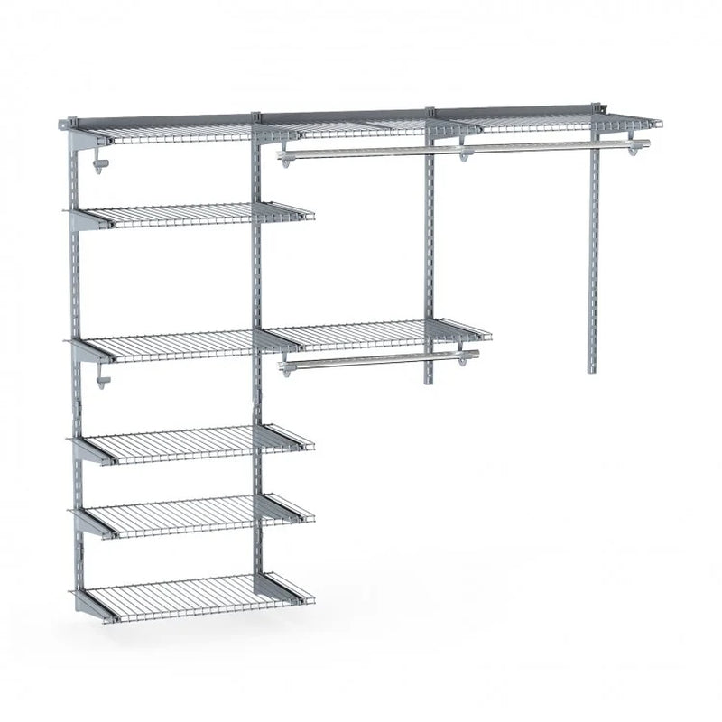 Adjustable Closet Organization System with Shelving and Hanging Rods for 4 to 6 Feet Spaces