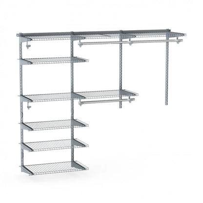 Adjustable Closet Organization System with Shelving and Hanging Rods for 4 to 6 Feet Spaces