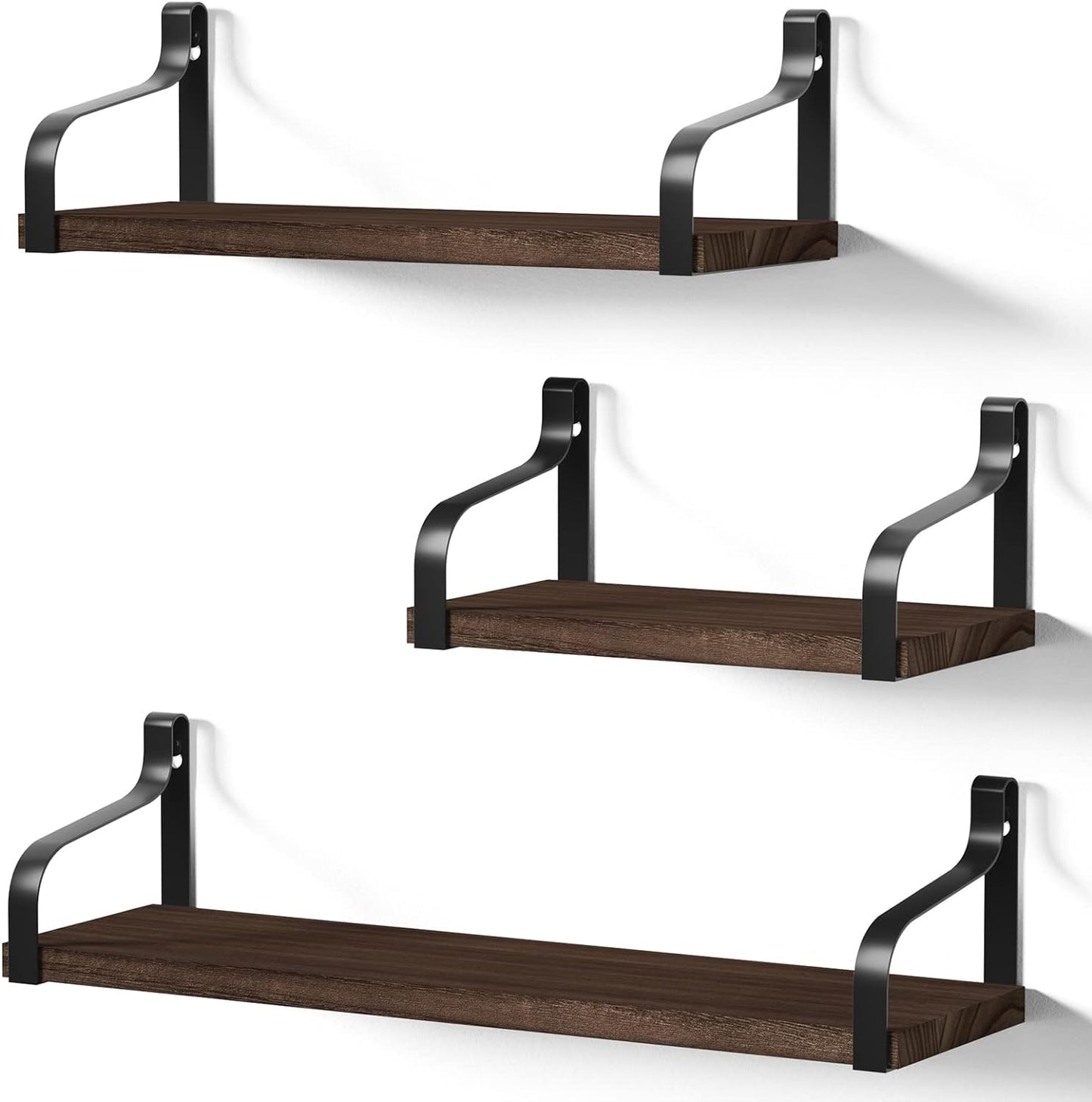 Set of 3 Rustic Wall-Mounted Floating Shelves in Weathered Grey Wood for Versatile Home Decor