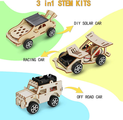Educational Toys Science Experiment Kits, 3D Wooden Puzzle Models, DIY Solar-Powered Car Projects Ages 8+(Set of 3)