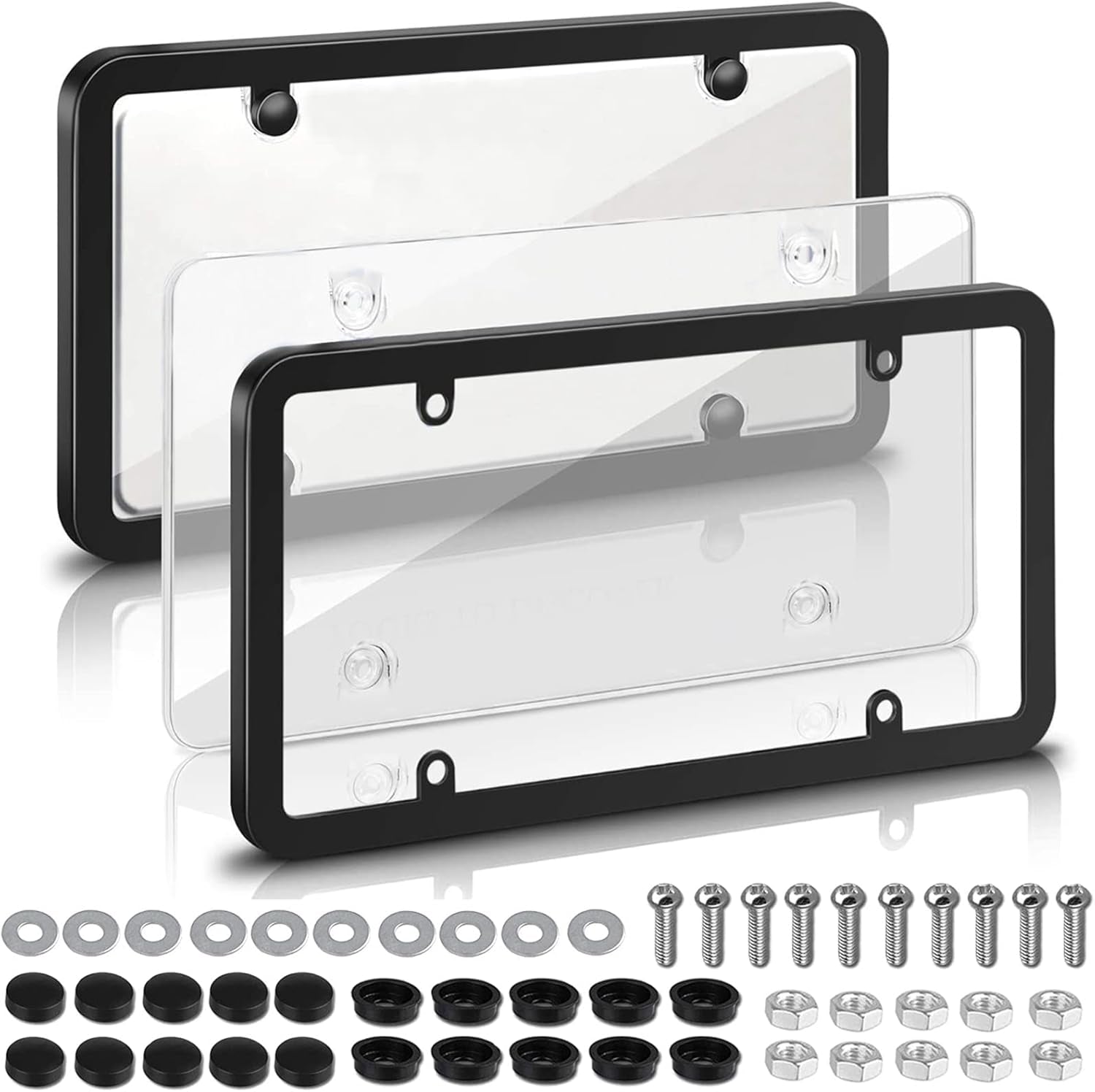 2-Pack License Plate Covers with Screw Caps - Smoked Bubble License Plate Frames and Protectors