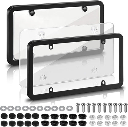 2-Pack License Plate Covers with Screw Caps - Smoked Bubble License Plate Frames and Protectors