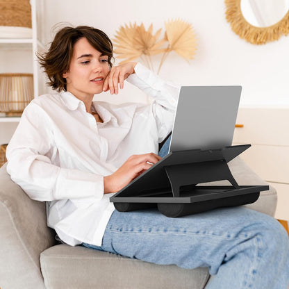 Adjustable Lap Desk with 8 Angles and Dual Cushions for Laptops up to 15.6 inches - Versatile Workstation for Car, Sofa, or Bed (Black)
