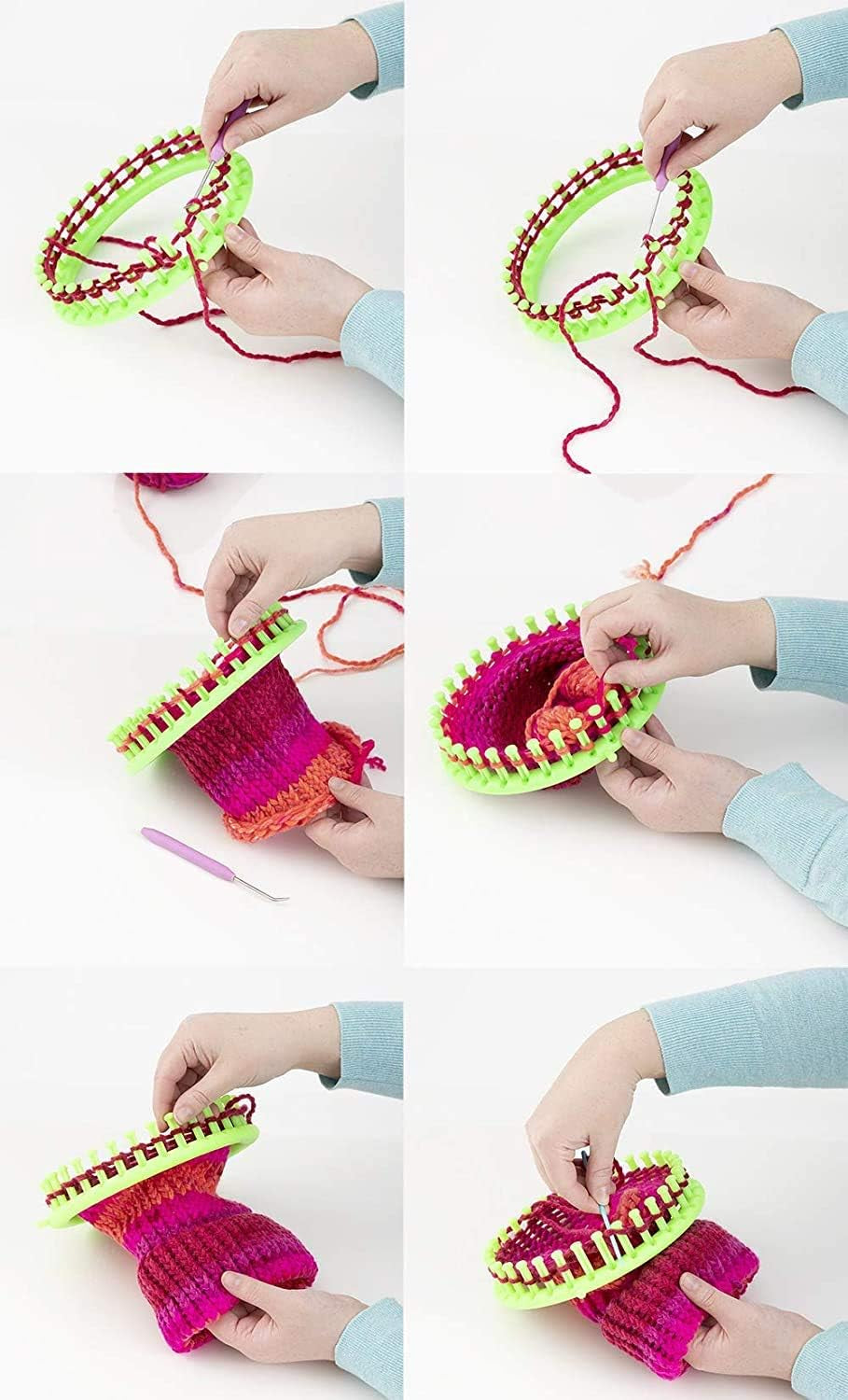 Professional Round Knitting Loom Kit with Hook, Yarn Needle, and Pompom Maker for Creating Hats, Scarves, and Socks
