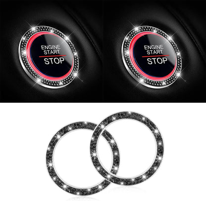 Crystal Rhinestone Engine Start Ring Decals - 2 Pack Push Start Button Covers, Key Ignition Knob Accessories, Sparkling Car Interior Decor for Women (Purple)